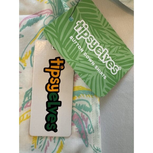 NWT Tipsy Elves Men's Shirt XL Tropical Summer Hawaiian Blue Pink White Palm NEW - Picture 3 of 16